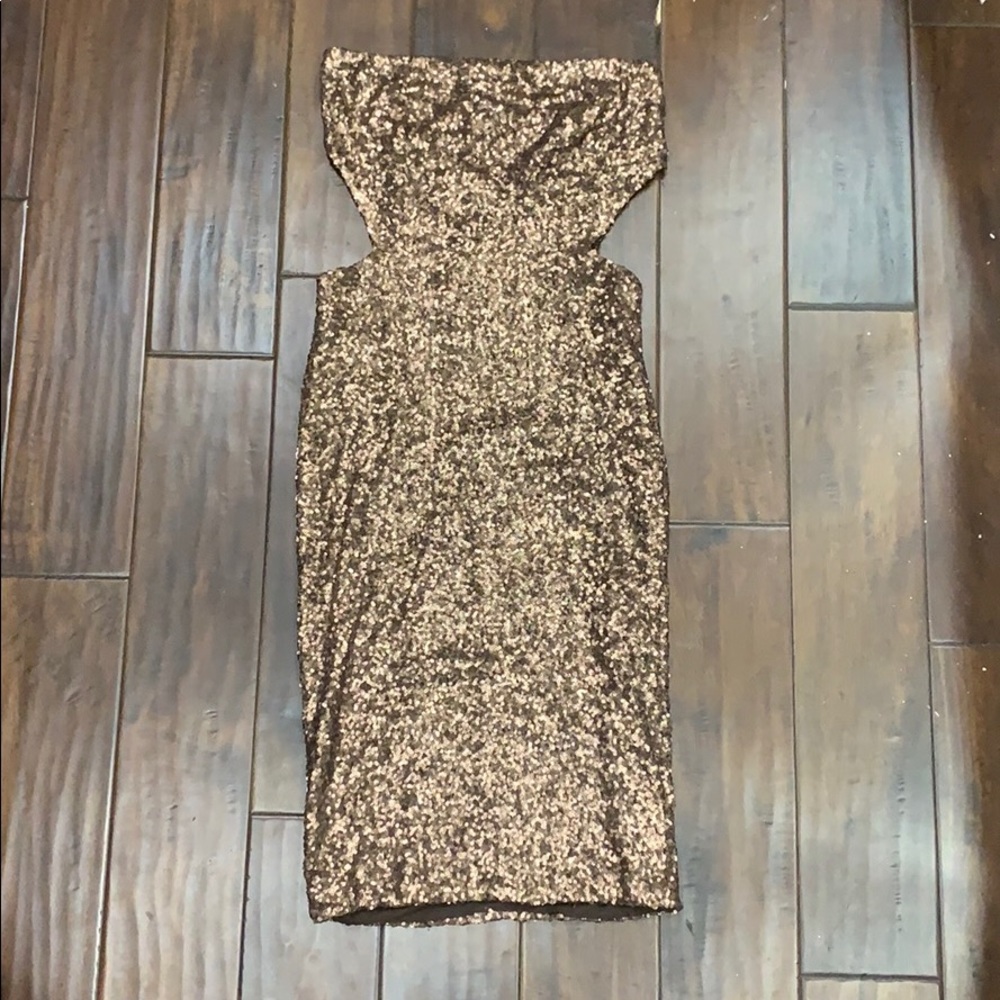 Brown sequin cut out dress size medium